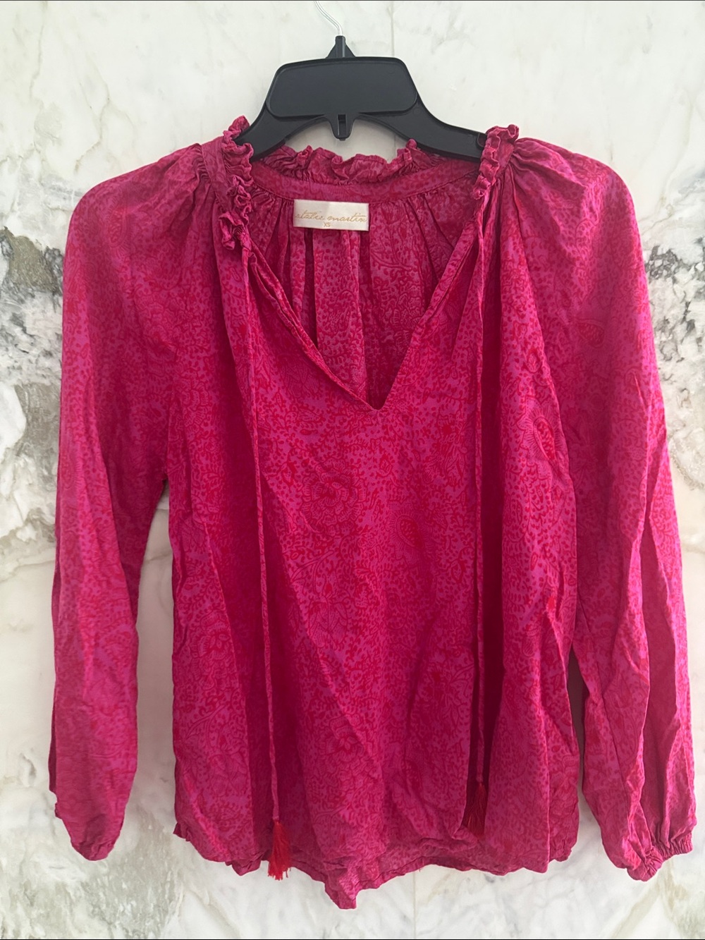 Natalie Martin Hot Pink Paisley Ruffle-Neck Blouse and Tash shorts set